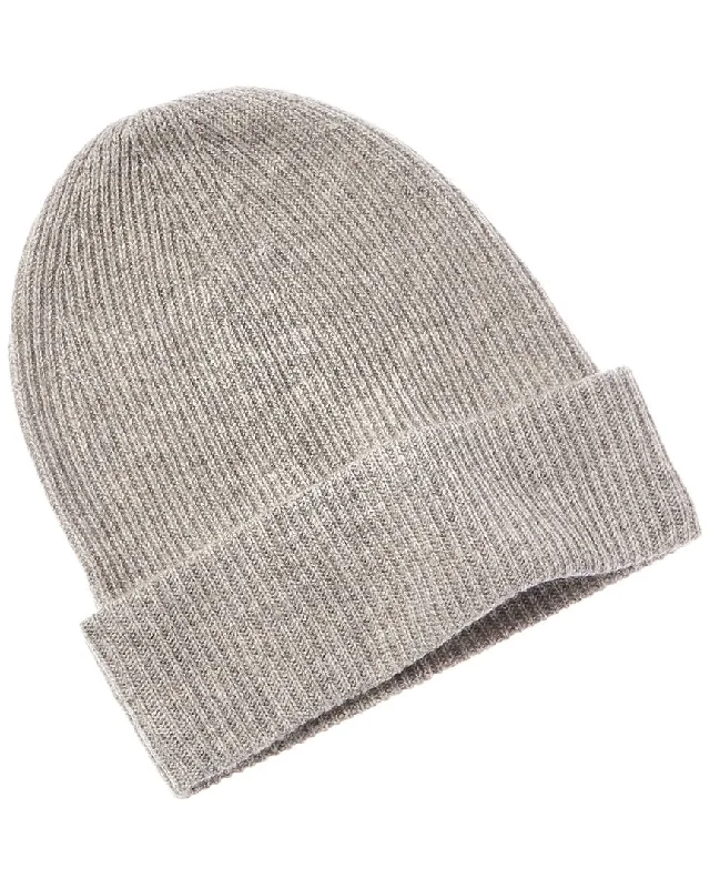 Amicale Cashmere Rib Double Foldover Cuff Slouchy Cashmere Beanie