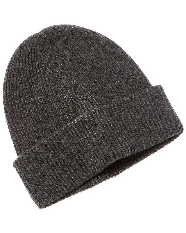 Amicale Cashmere Rib Double Foldover Cuff Slouchy Cashmere Beanie