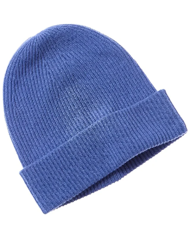 Amicale Cashmere Rib Double Foldover Cuff Slouchy Cashmere Beanie