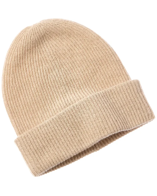 Amicale Cashmere Rib Double Foldover Cuff Slouchy Cashmere Beanie