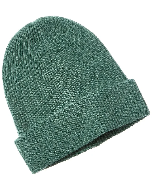 Amicale Cashmere Rib Double Foldover Cuff Slouchy Cashmere Beanie