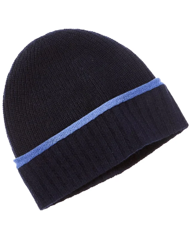 Amicale Cashmere Tipped Cuff Ribbed Cashmere Beanie