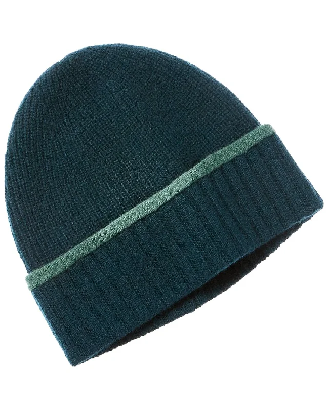 Amicale Cashmere Tipped Cuff Ribbed Cashmere Beanie