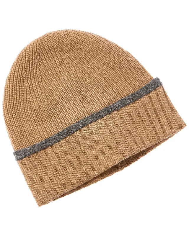 Amicale Cashmere Tipped Cuff Ribbed Cashmere Beanie