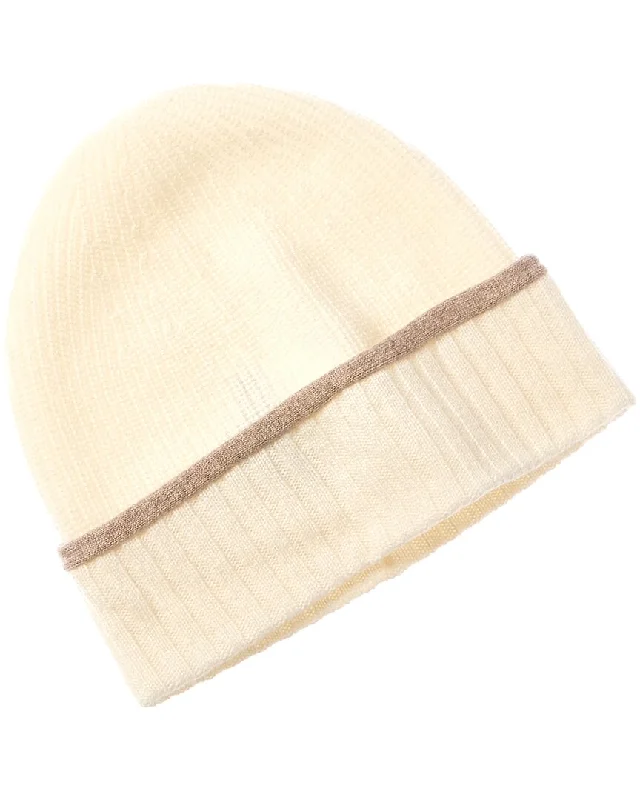 Amicale Cashmere Tipped Cuff Ribbed Cashmere Beanie