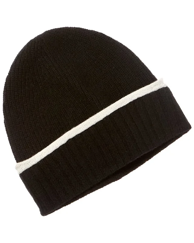 Amicale Cashmere Tipped Cuff Ribbed Cashmere Beanie