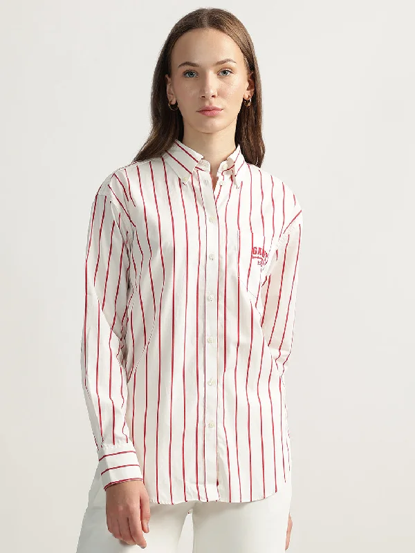 Gant Women Red Striped Spread Collar Full Sleeves Shirt