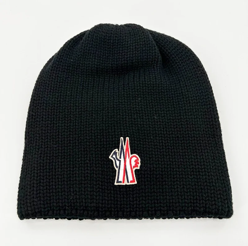 Moncler Logo Wool Beanie Hat - Black