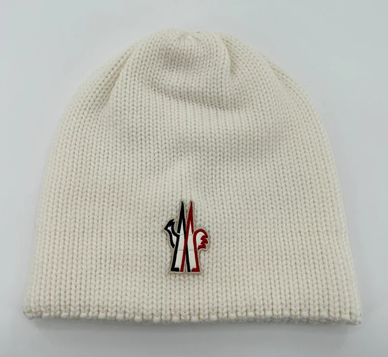 Moncler Logo Wool Beanie Hat - Ivory