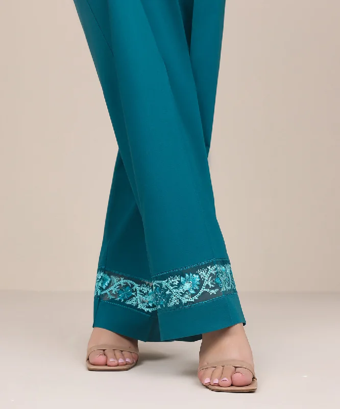 Embroidered Raw Silk Pants