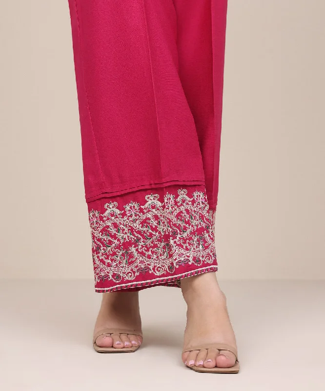 Embroidered Raw Silk Pants