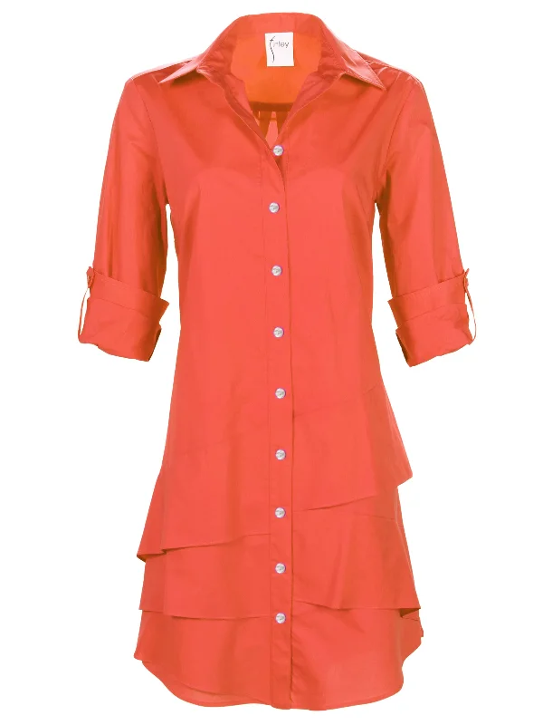 Jenna Shirt Dress Fireball Orange Crisp Cotton