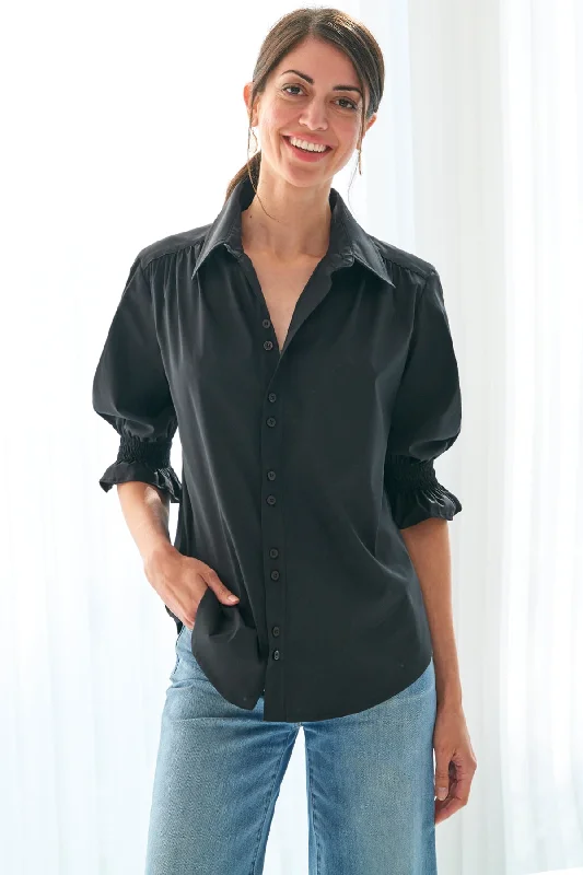 Sirena Black Silky Poplin Shirt