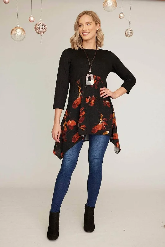 Saloos Autumn Leaves Print Tunic Dress with Necklace