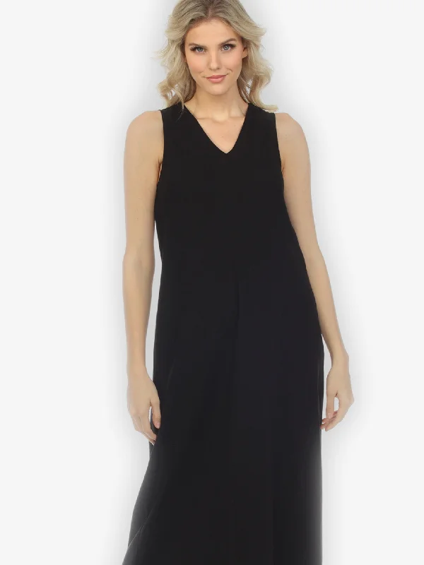 Bias Cut V-neck Black Dress