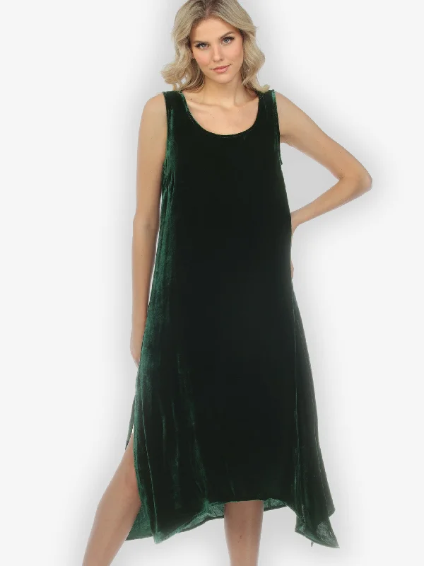 Green Velvet Silk Tank Dress