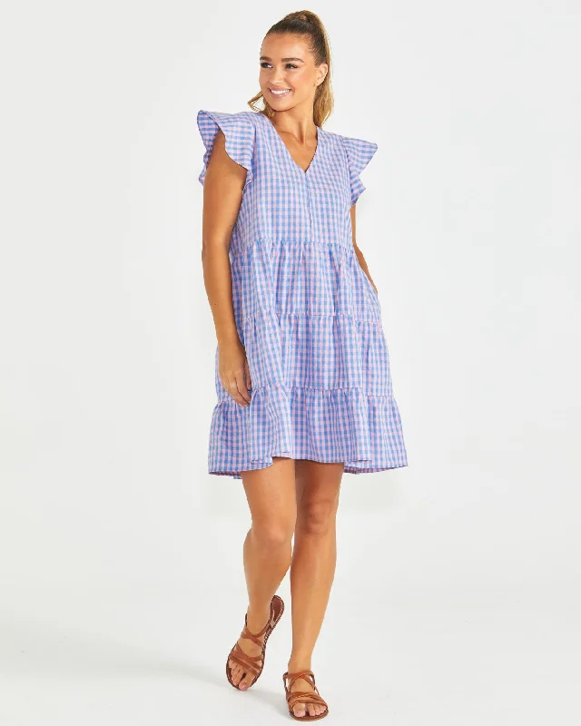 Sass Phillipa Dress Blue Pink Gingham