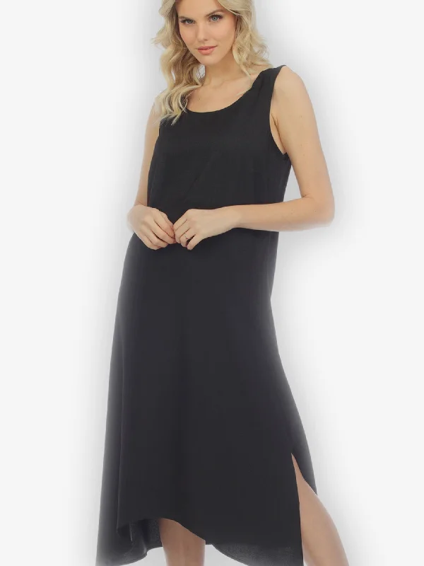 Solid Black Silk Blend Tank Dress