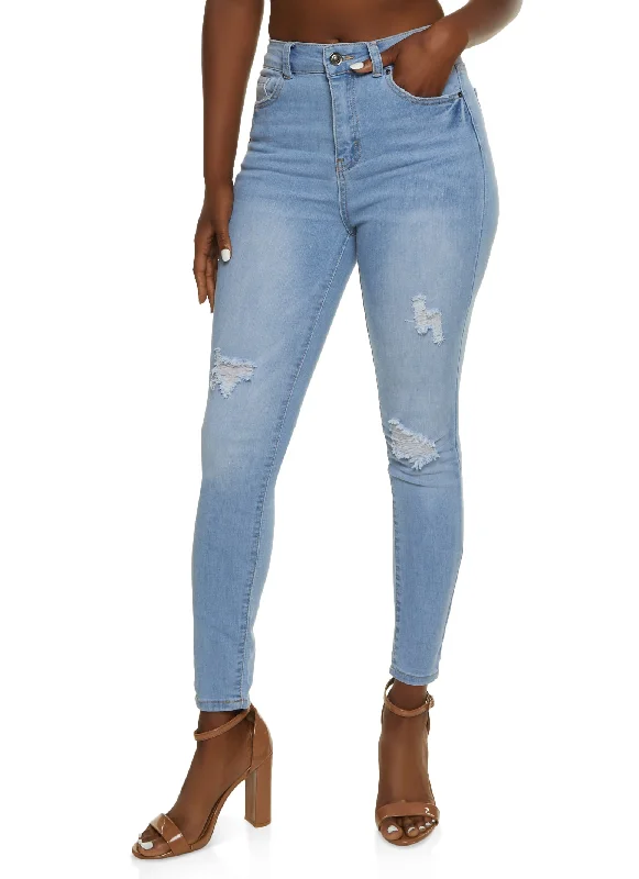 WAX Distressed High Waist Cropped Skinny Jeans