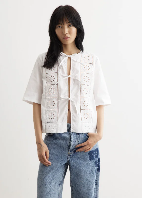 Broderie Anglaise Tie Blouse