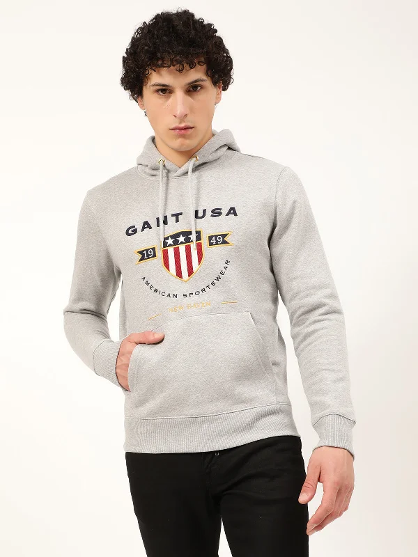 Gant Men Grey Printed Hooded Sweatshirt