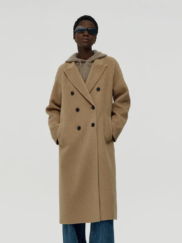 Camel Hair Peak Lapel Unisex Overcoat