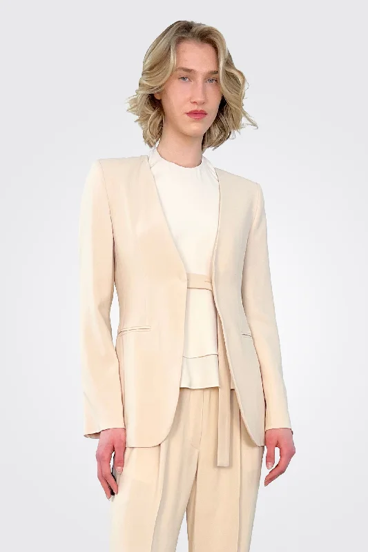 Collarless Jacket - Tan