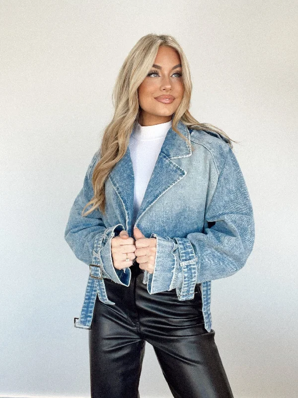 Cropped Denim Buckle Jacket