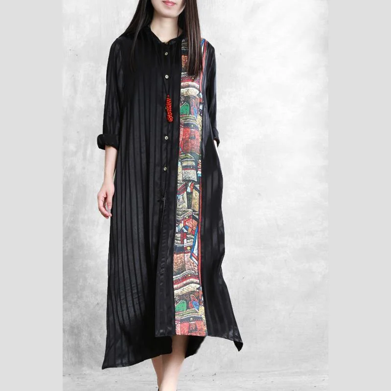 Elegant Button Down patchwork tunics for women Outfits black Plus Size Dresses