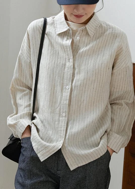 Elegant Lapel Button Down Spring Pattern Striped Tops