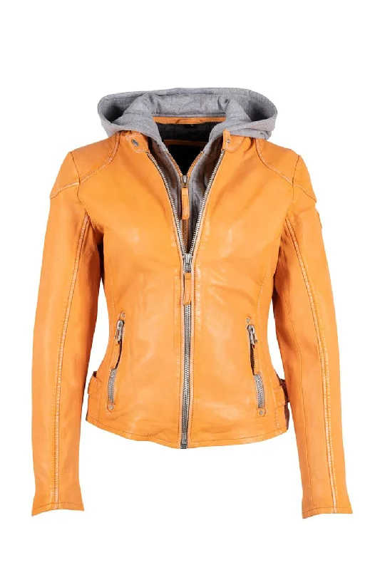 Finja Hooded Leather Jacket - Apricot Crush