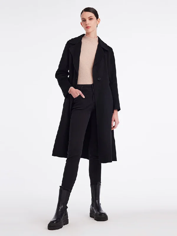 Black Cashmere Mid-Length Fitted Coat