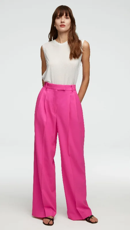 Pleated Trouser in Seasonless Wool | Bright Pink