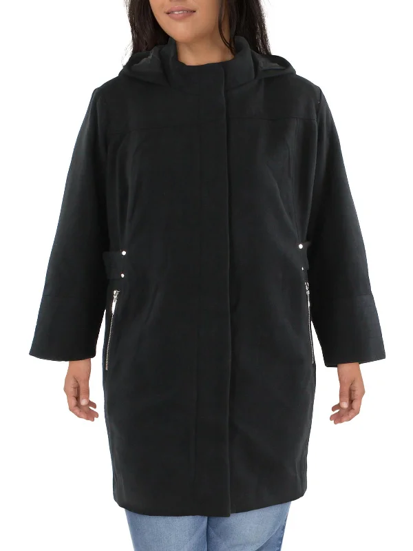 Plus   Womens Three Quarter Sleeve Heavy Wool Coat