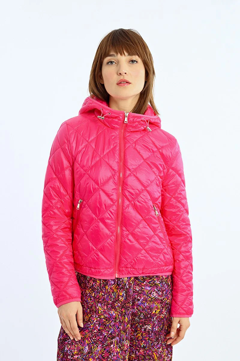 Quilted Hooded Down Jacket - Fuchsia