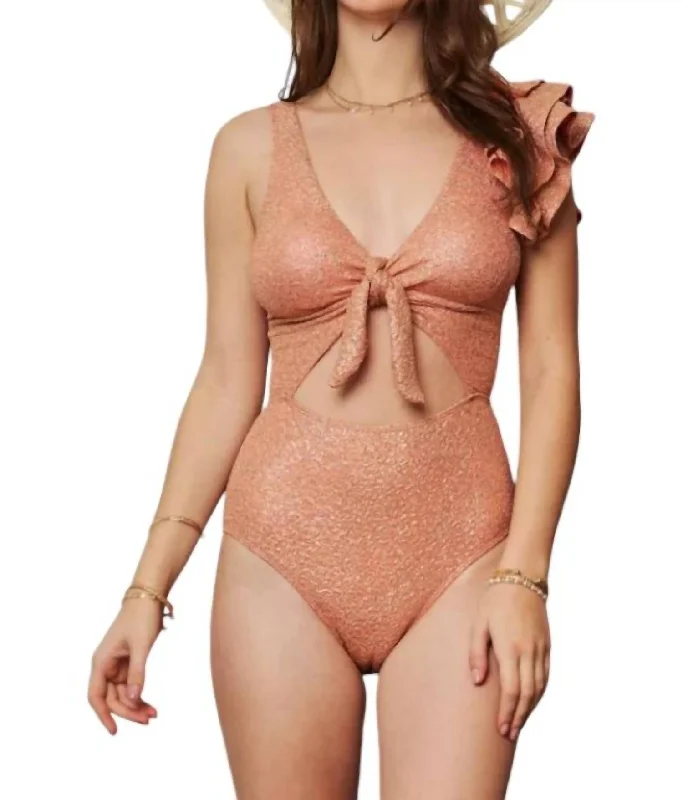 Glitter Cut Off Ruffled Swimsuit In Apricot