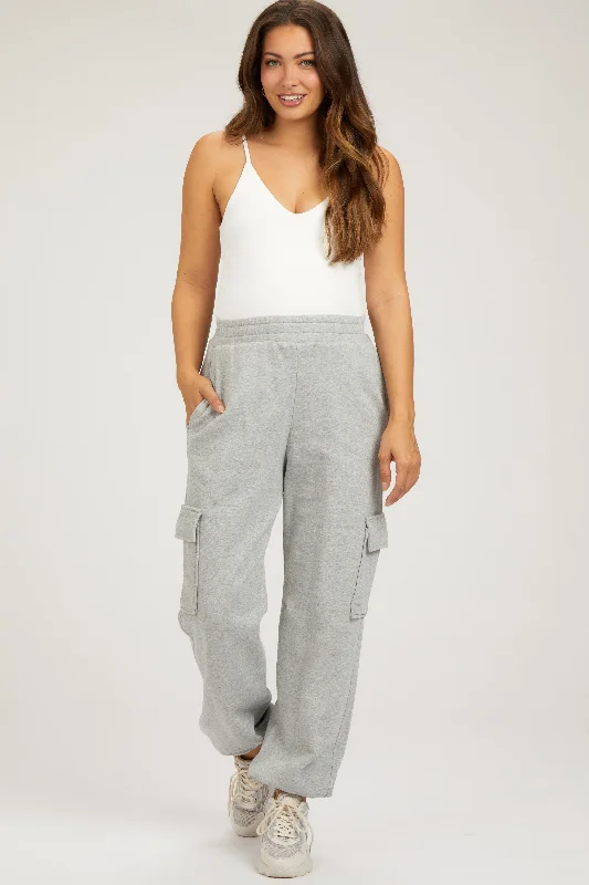 Heather Grey Fleece Cargo Maternity Sweatpants