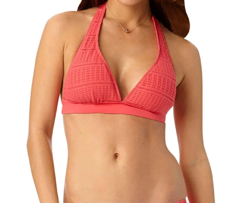 Lace Crochet Banded Halter Bikini Bra In Watermelon