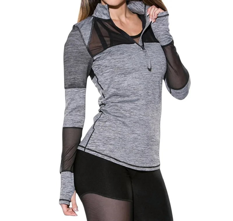 Muse Bardot Mesh Panel Long Sleeve Top In Graphite