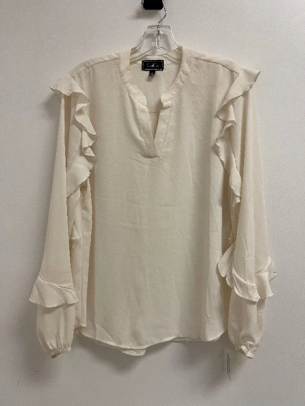 Top Long Sleeve By Clothes Mentor In Cream, Size: L