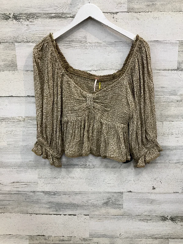 Top Long Sleeve By Free People In Green & White, Size: S