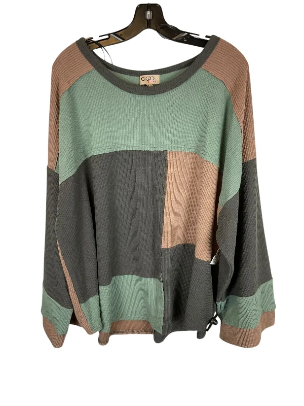 Top Long Sleeve By Gigio In Brown & Green, Size: 1x