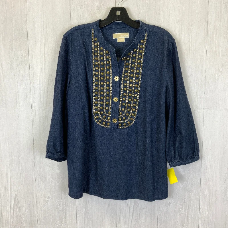 Top Long Sleeve By Michael By Michael Kors In Blue Denim, Size: Xl