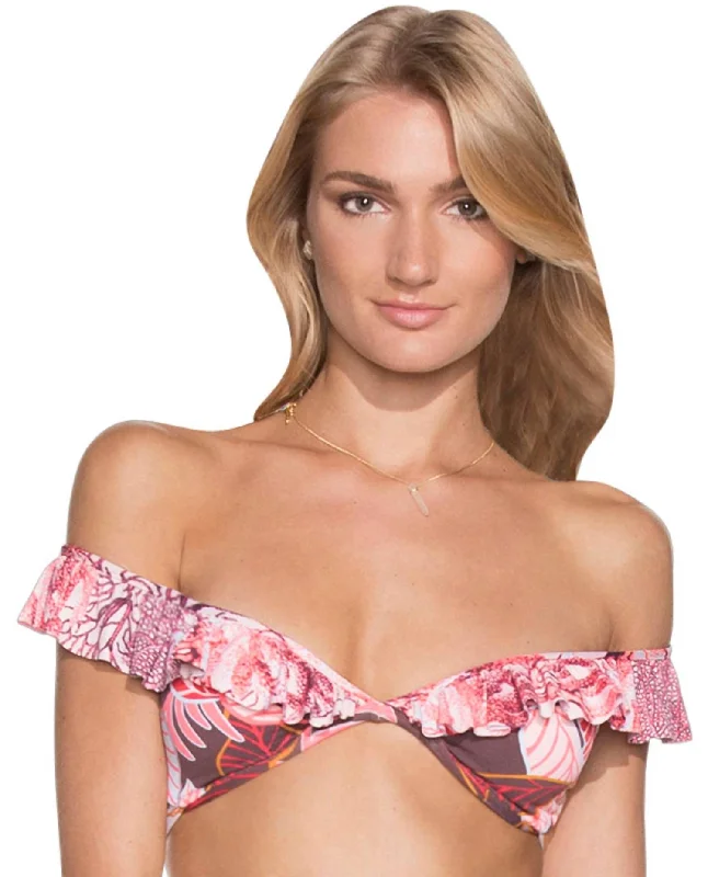 Underwire Off The Shoulder Ruffle Bikini Top In Maa Guajira Park