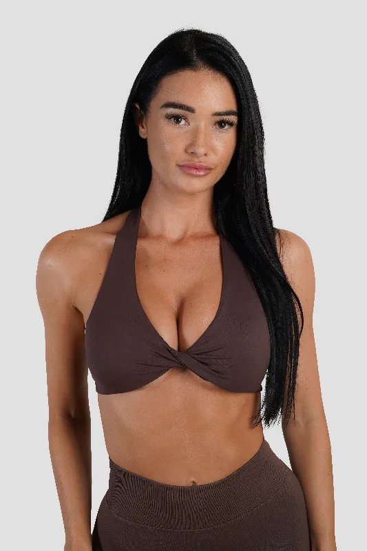 TWIST HALTER BRA - ESPRESSO