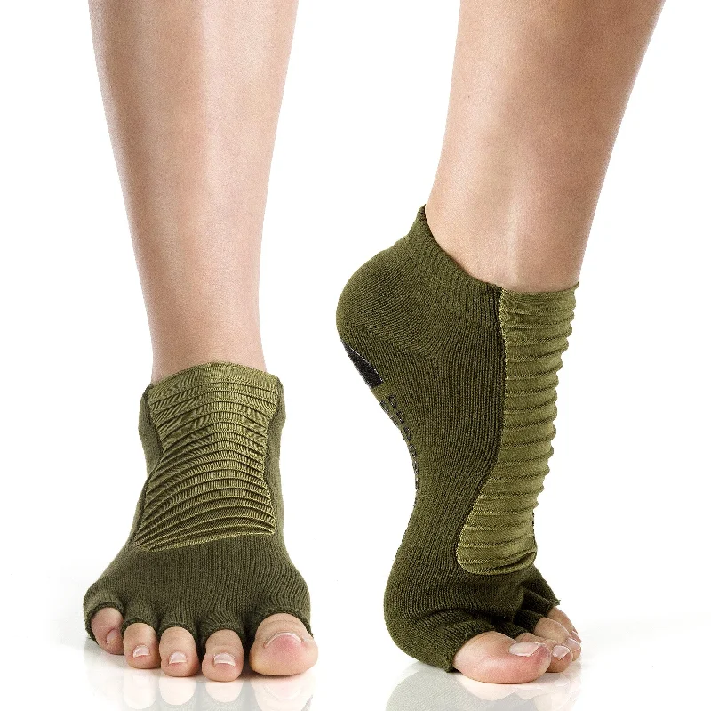 Arebesk Moto Open Toe Grip Socks - Army (Barre / Pilates)