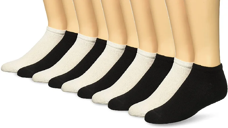 Fruit Of The Loom Womens 10 Pack No Show Socks, Shoe Size 4-10, White/Black